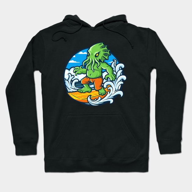 Surfing Cthulhu, perfect gift for fans of horror and surfing! Hoodie by InfinityTone